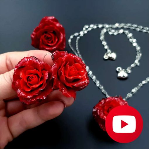 How to make red roses earrings from polymer clay #26635