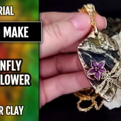 Dragonfly on the flower - unique 3D pendant and earrings